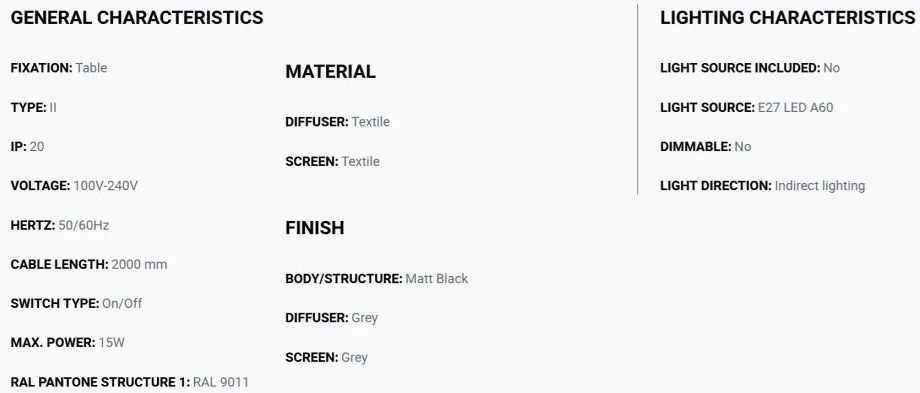 Lampa de masa abajur textil 48cm WINDSOR negru, gri