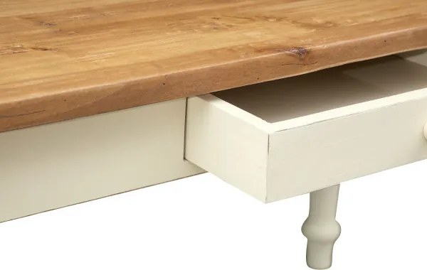 Masa fixa, L120 80 H80 cm, cu sertar, lemn masiv alb antichizat/natur
