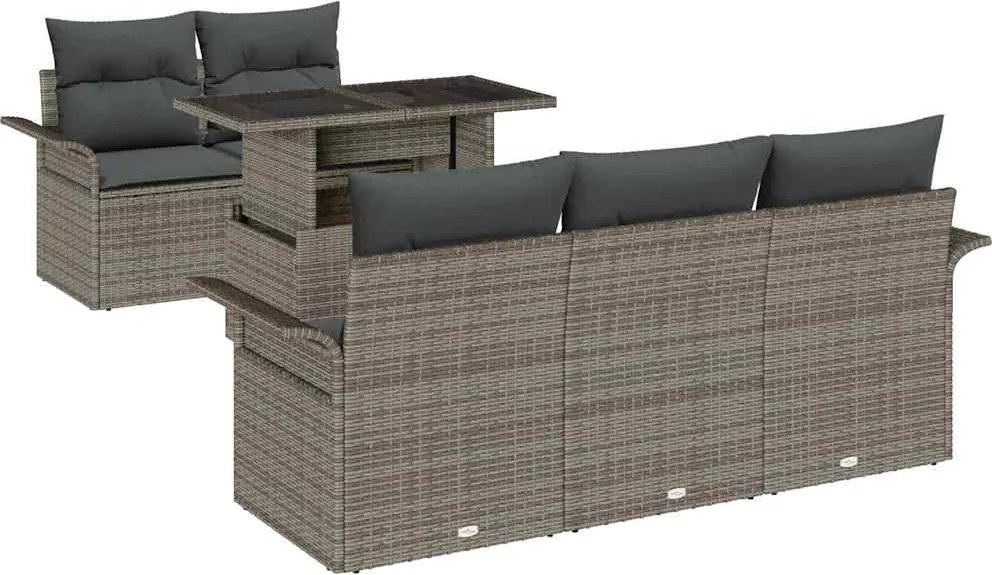 vidaXL Set de canapele pentru grădină cu pernă 6 pcs Gri Poli Rattan