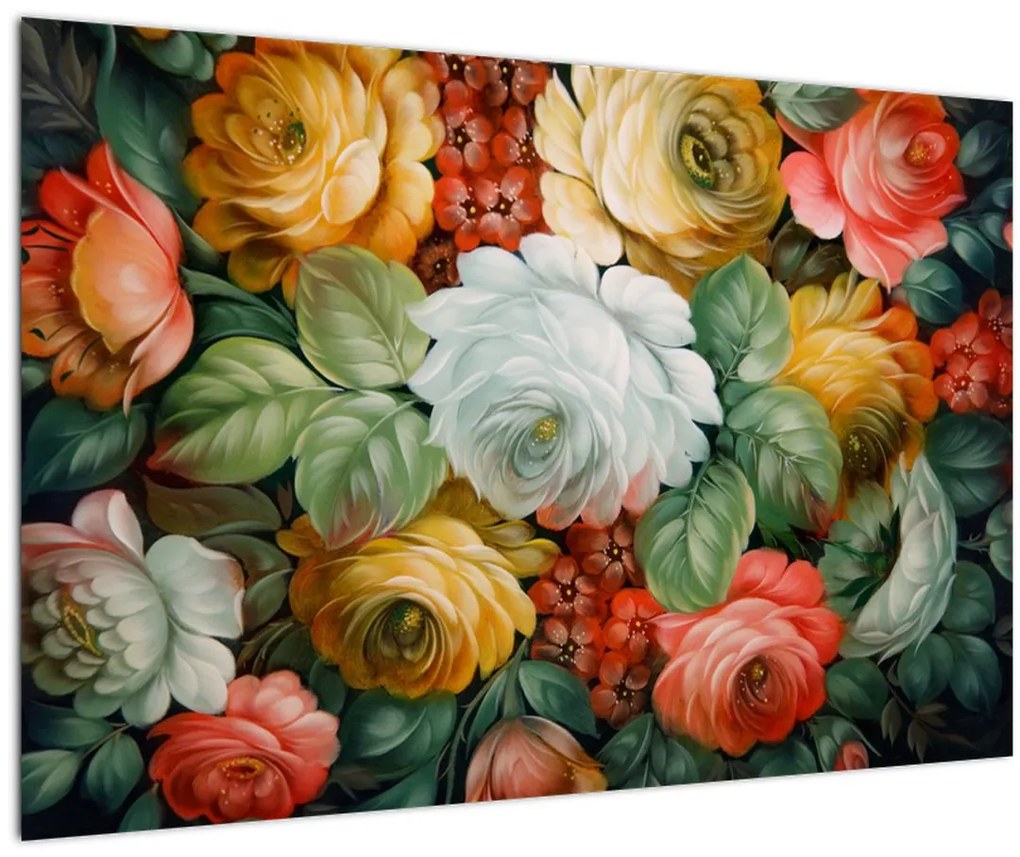 Tablou cu buchet pictat de flori (90x60 cm)
