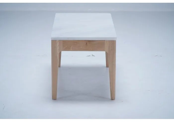Masuta de cafea, natur, din lemn de stejar si marmura, 90 cm,aspect rustic, Ernest