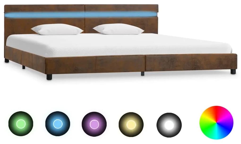 284809 vidaXL Cadru de pat cu LED, maro, 180 x 200 cm, material textil