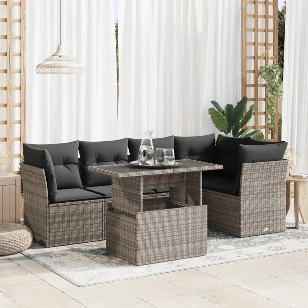 3326161 vidaXL Set mobilier grădină cu perne, 6 piese, gri, poliratan