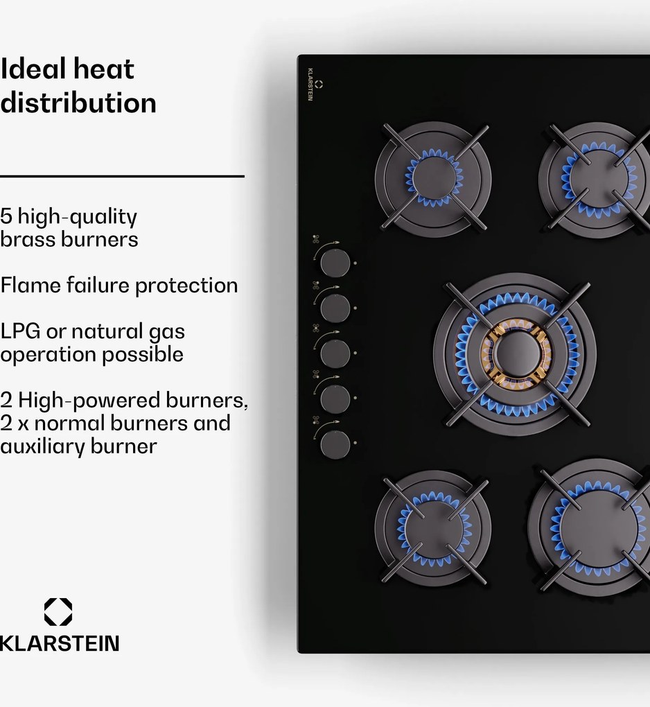 Klarstein Goldflame 5, plita pe gaz, 5 arzătoare