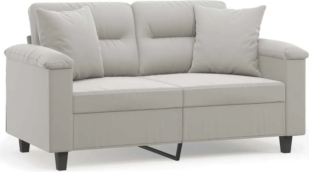 vidaXL Canapea cu 2 locuri, cu perne, gri, 120 cm, microfibră