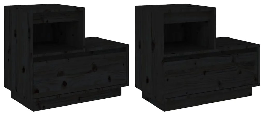 814383 vidaXL Noptiere, 2 buc, negru, 60x34x51 cm, lemn masiv de pin