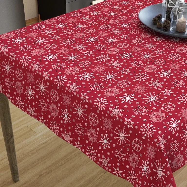 Goldea față de masă din bumbac - model 090 de crăciun - fulgi de zăpadă pe roșu 40 x 40 cm