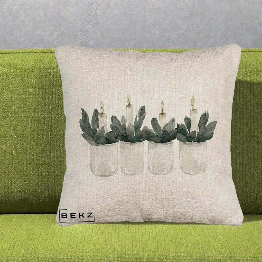 Perna Decorativa Lumanari Advent in Borcane, 40x40 cm, Bej Canapea, Husa Detasabila, Perna Inclusa, BEKZ®