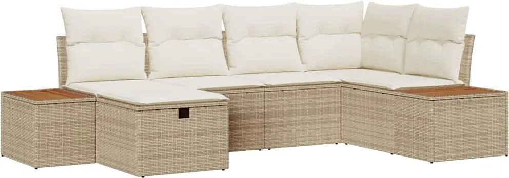 vidaXL Set de canapele pentru grădină cu pernă 6 pcs Bej Rattan poli