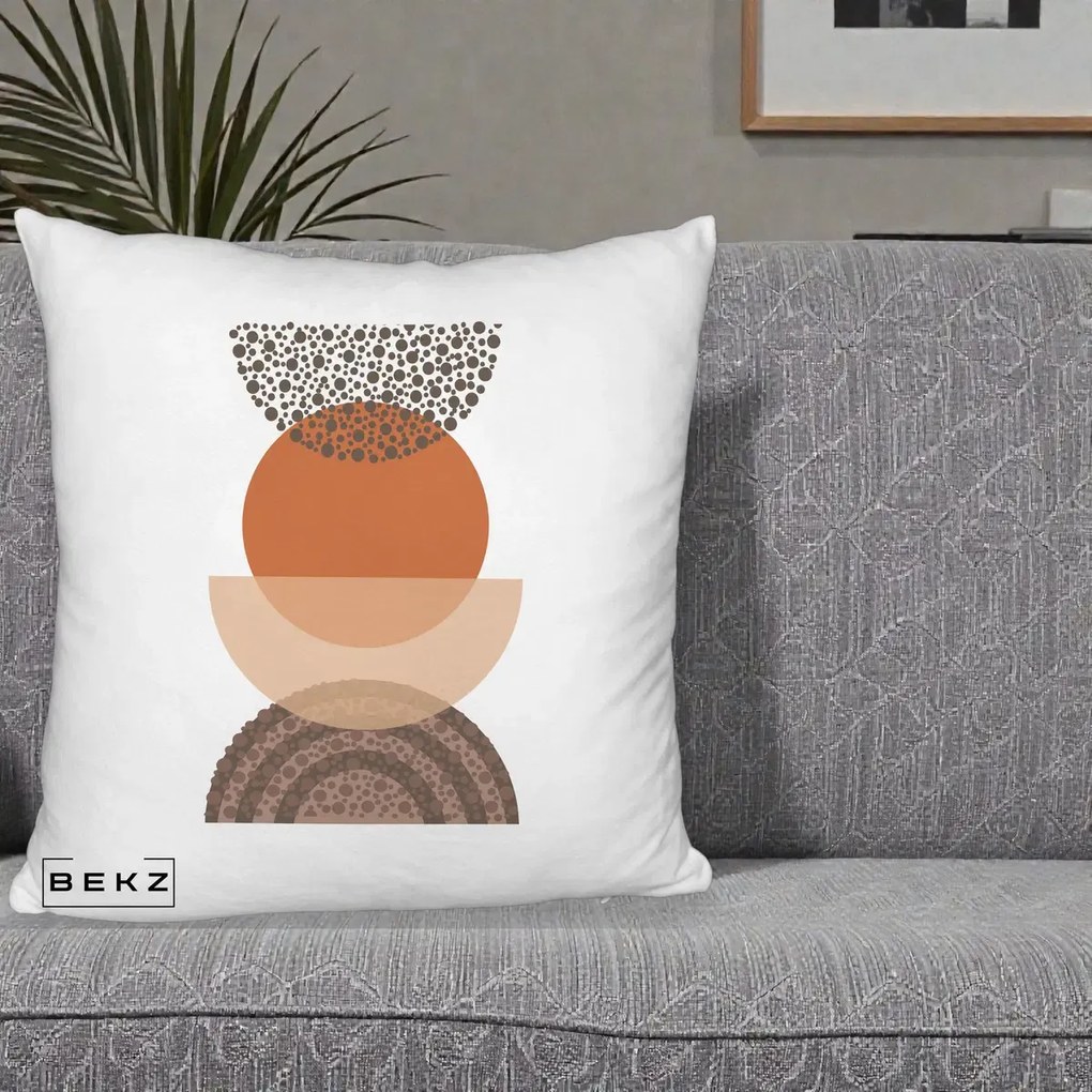 Perna Decorativa Boho Stiva Forme Punctate Terracotta, 40x40 cm, Alb Pufos, Husa Detasabila, Perna Inclusa, BEKZ®