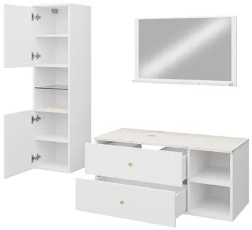 Mobilier baie Kiago II (Alb mat + Marmură bianco + auriu) . 1103959