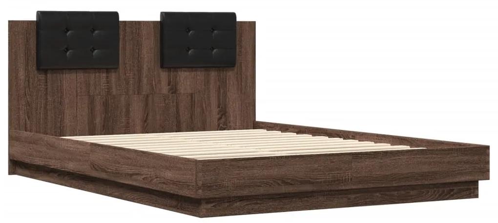 3209932 vidaXL Cadru de pat cu tăblie, stejar maro, 120x200 cm, lemn prelucrat