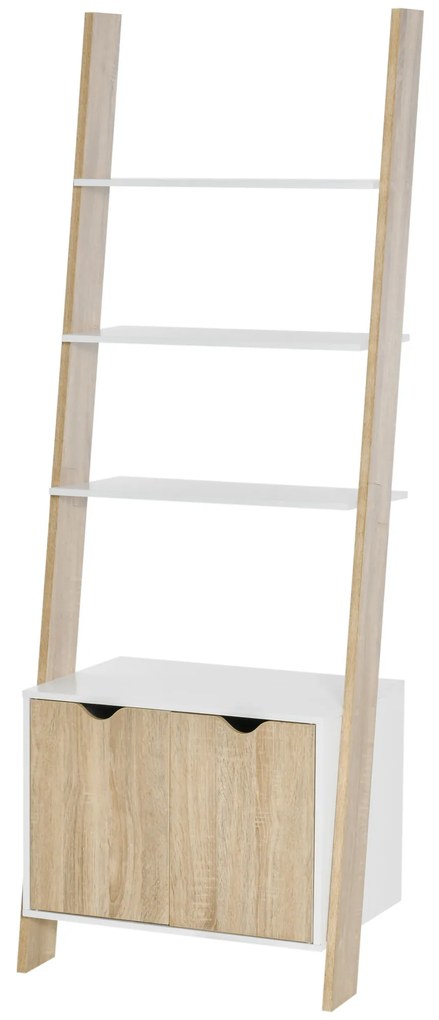 Biblioteca tip scara cu 3 Rafturi si Dulap, Raft Modern Stil Nordic din Lemn, 60x40x171cm, Stejar si Alb HOMCOM | Aosom Romania