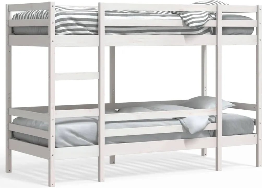 vidaXL Pat supraetajat, alb, 90x200 cm, lemn masiv de pin