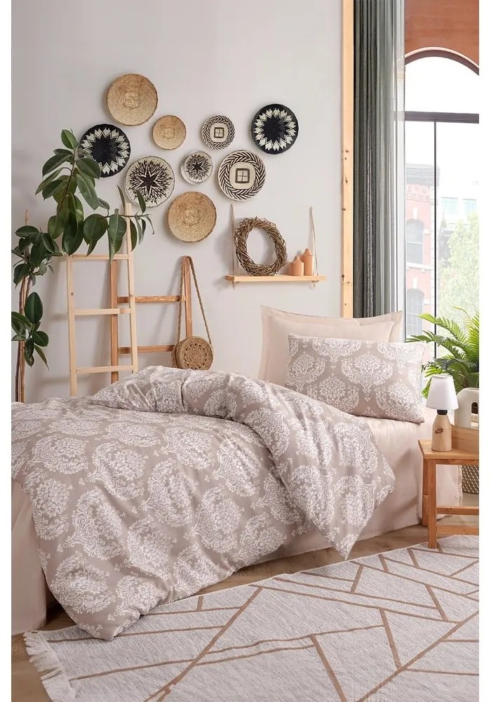 Lenjerie de pat maro pentru pat de o persoană 140x200 cm Post – Mijolnir