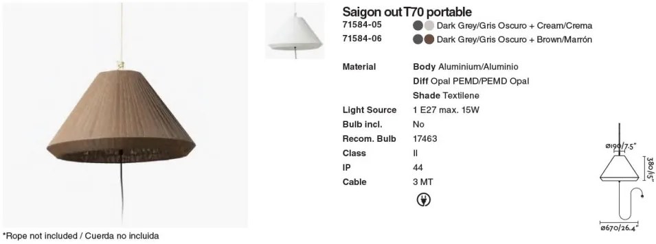 Lampa/Pendul portabil iluminat exterior decorativ SAIGON hole cap T70 gri/crem