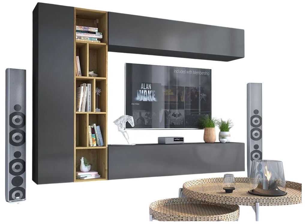 Mobilier living Londria (Gri + Gri + stejar artisan). 1053938