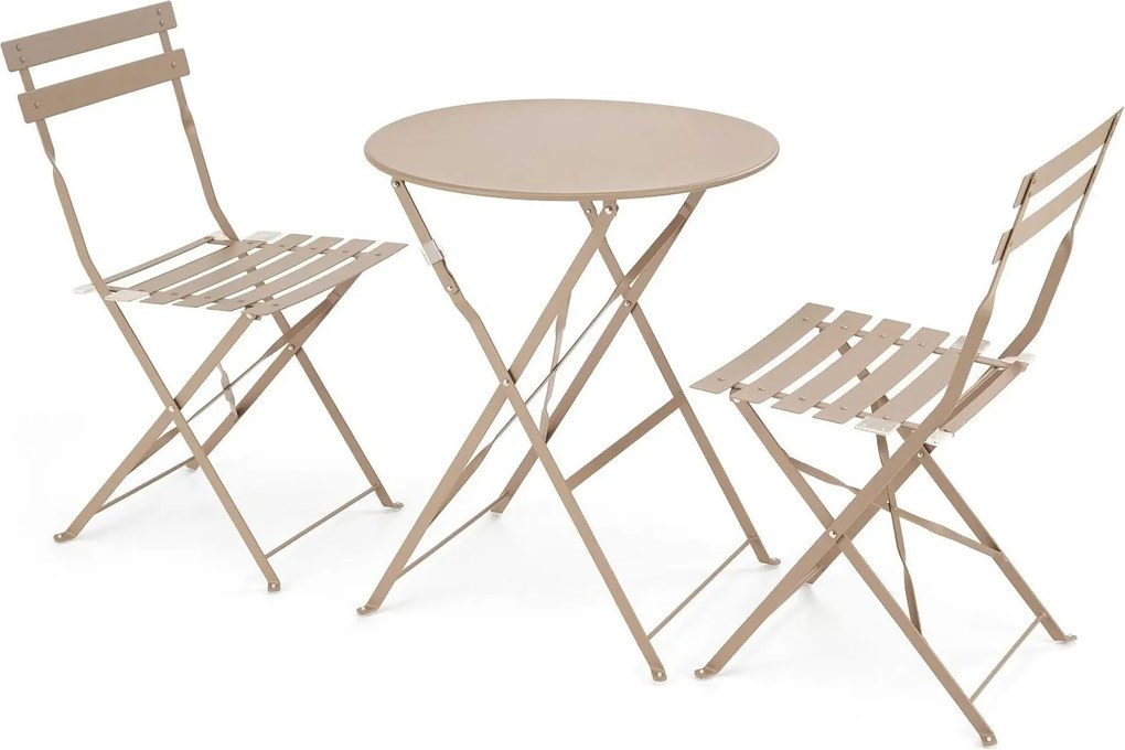 Set gradina LIVORNO, cappuccino, metal, cu masa si 2 scaune pliante
