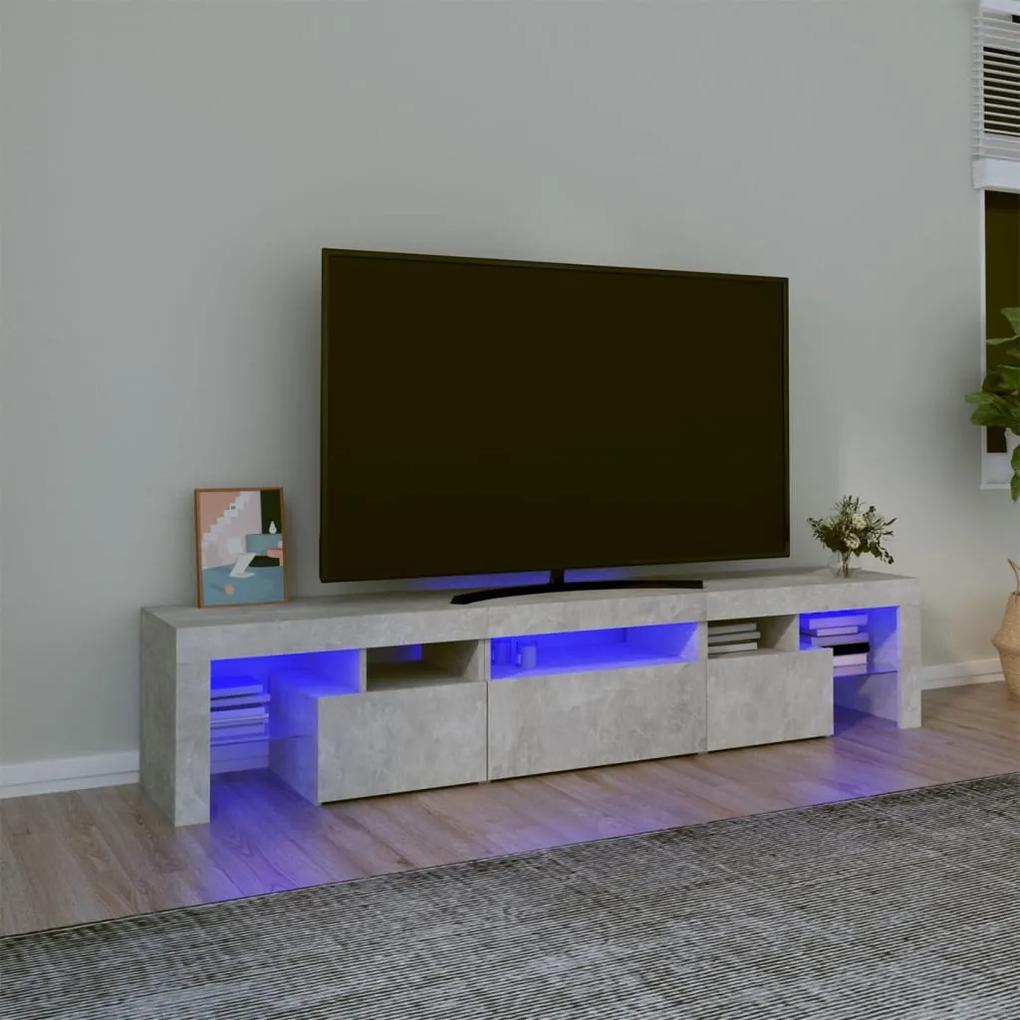 3152813 vidaXL Comodă TV cu lumini LED, gri beton, 200x36,5x40 cm