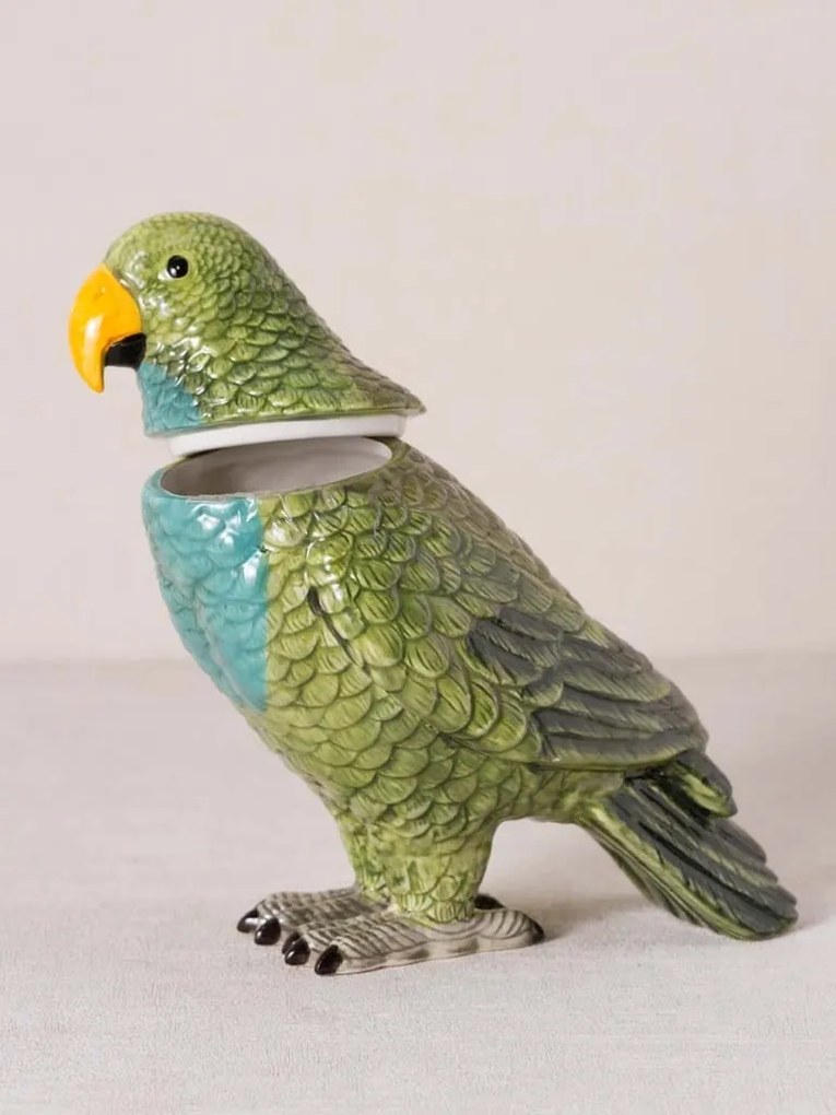 Cutie decorativa, din ceramica, verde, in forma de papagal, Parrot