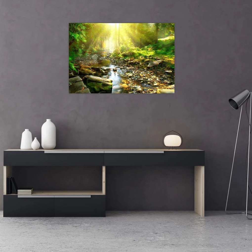 Tablou cu râul în pădurea verde (90x60 cm)