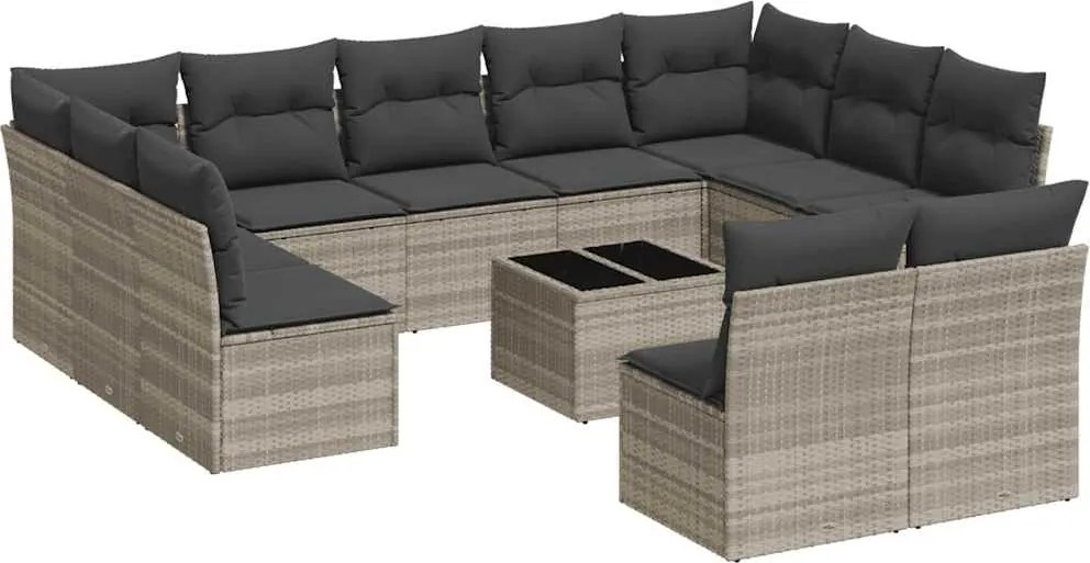 vidaXL Set canapele de grădină cu perne, 12piese gri deschis poliratan