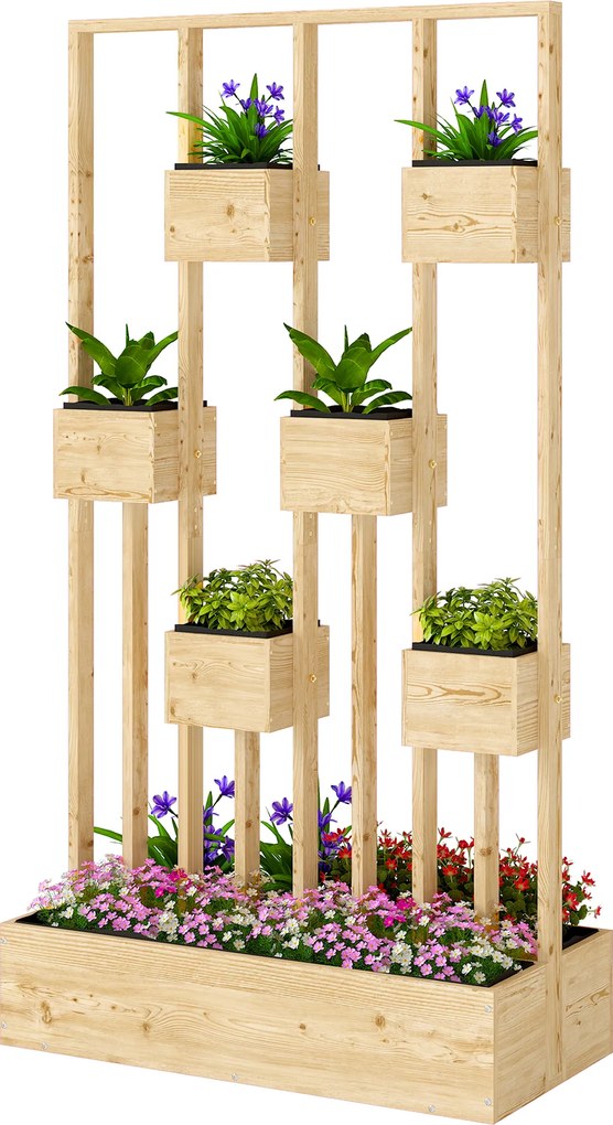 Outsunny Pat înălțat cu spalier, jardiniere din lemn, ghiveci 90 x 45 x 170 cm | Aosom Romania