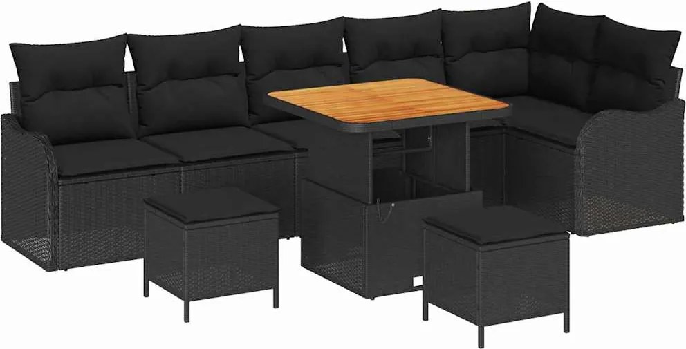 vidaXL Set de canapele pentru grădină cu pernă cu pernă 9 pcs Negru