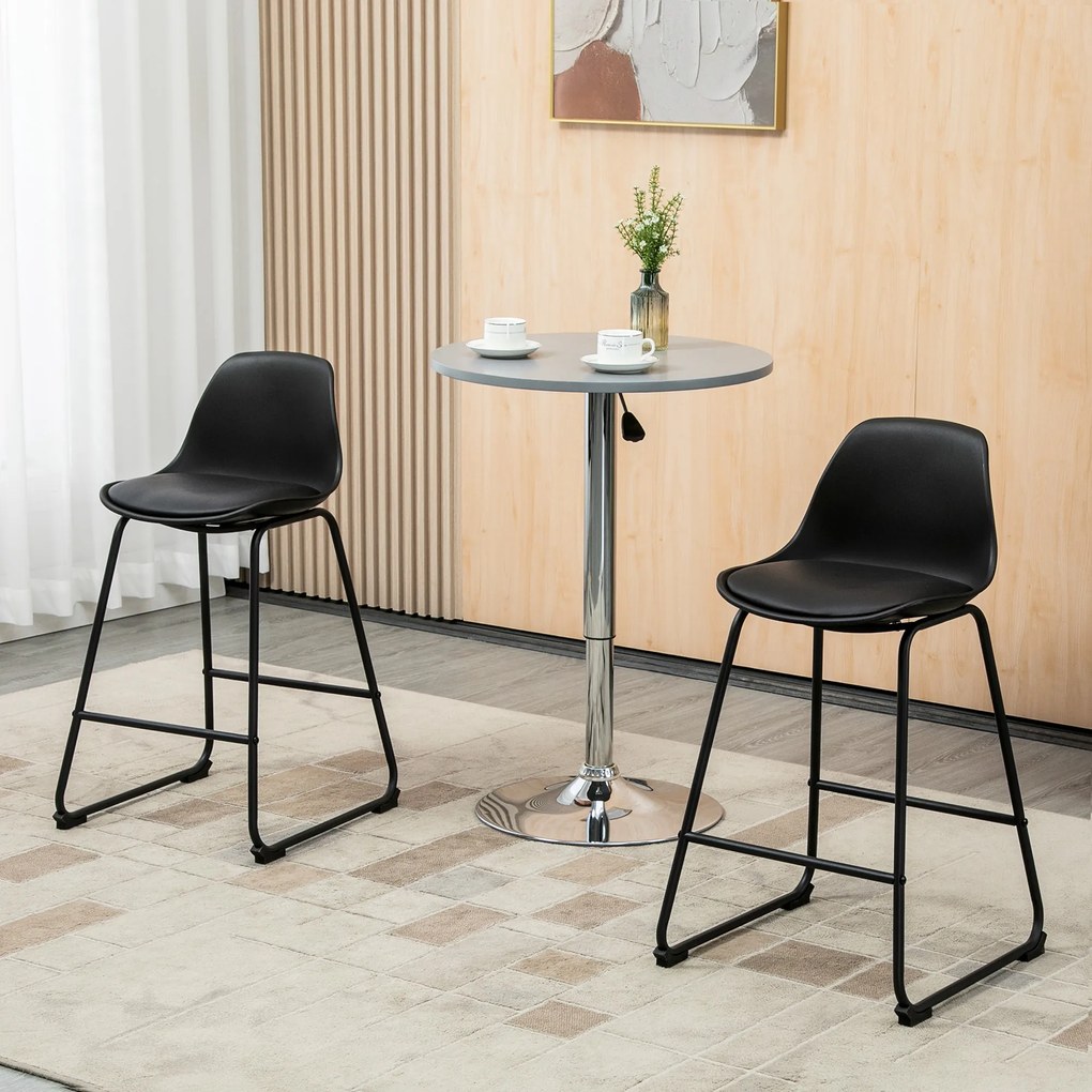 Scaune de bar, set din 2 piese cu scaun tapitat cu Protectie anti-alunecare, PU si otel, 43x43x97,5cm, negru HOMCOM | Aosom RO