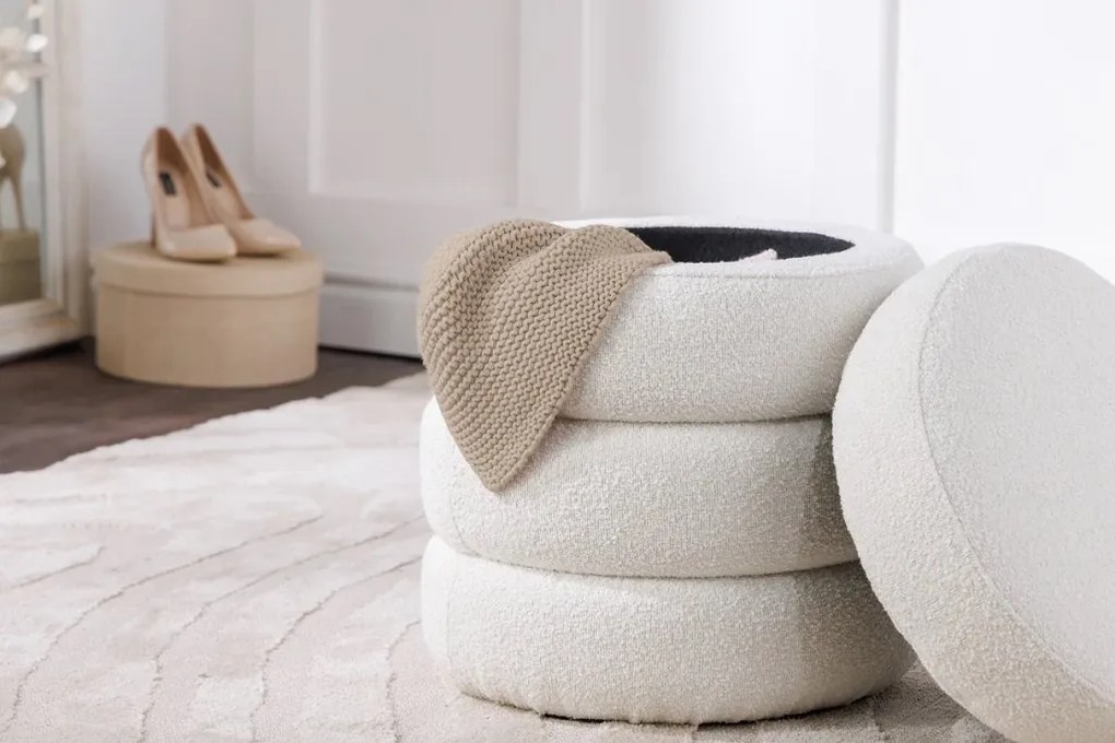 Taburete cu spatiu de depozitare, Tesatura Boucle, VOQUE 50cm