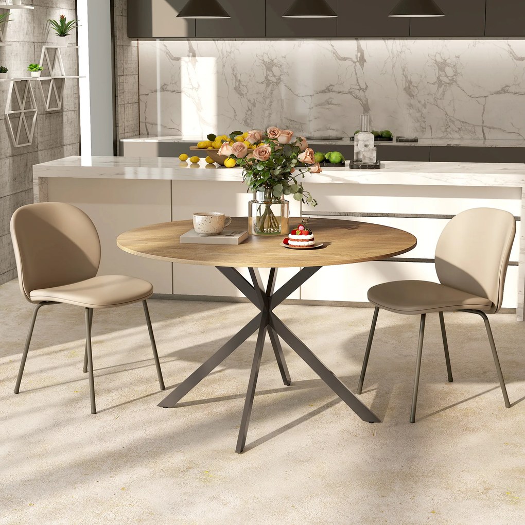 HOMCOM Masă de dining rotundă pentru 4 persoane 120 cm stil industrial cu plank aspect lemn, picioare incrucisate din oțel, stejar | Aosom Romania