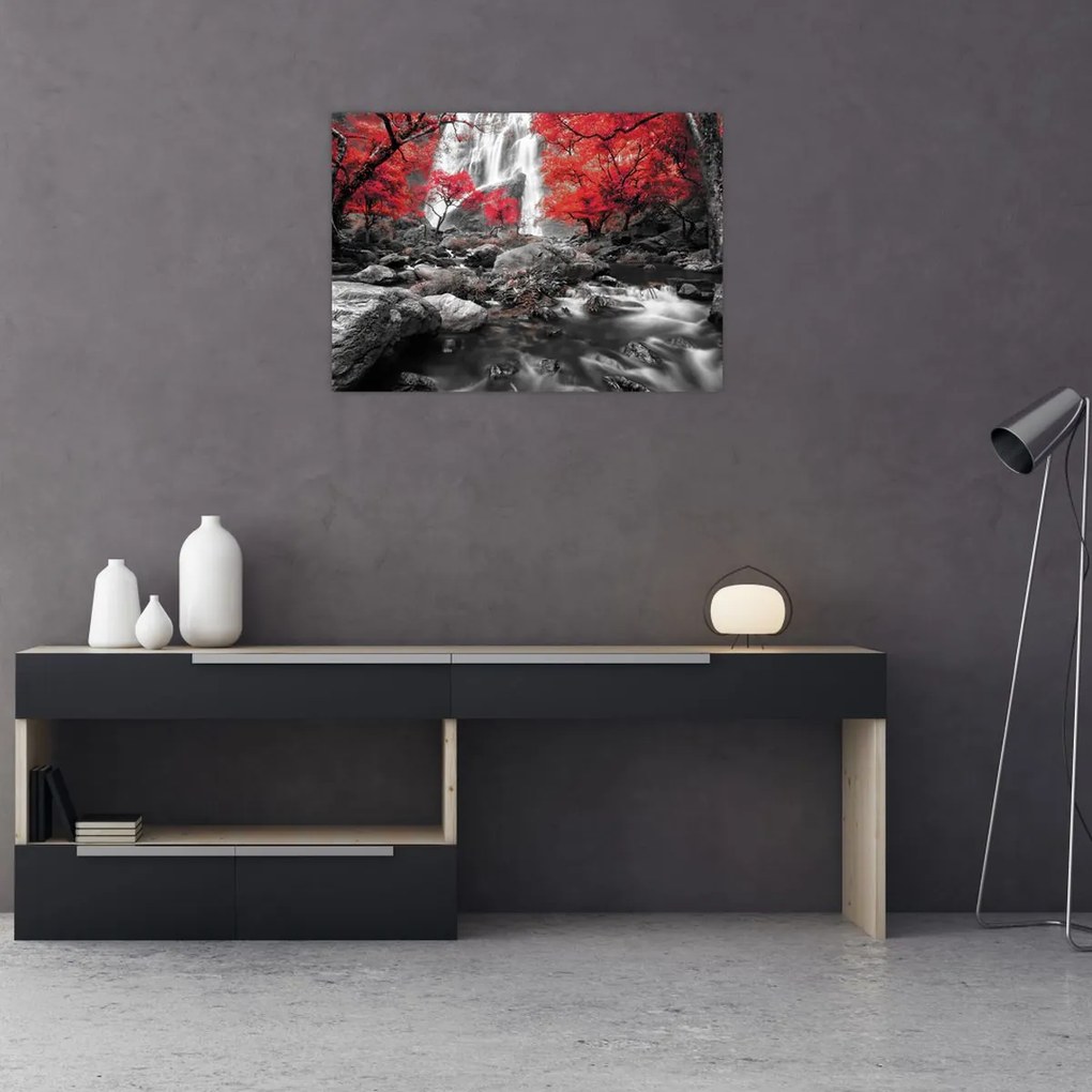 Tablou - Cascade în peisajul de toamnă (70x50 cm)