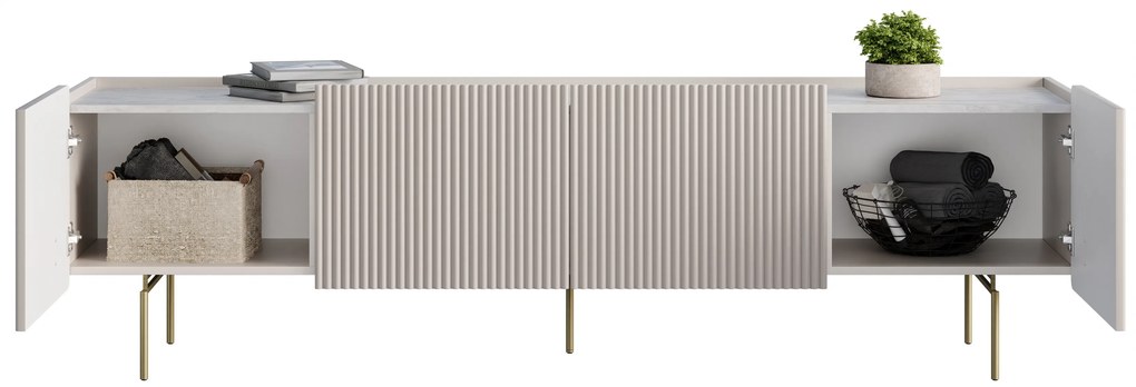 Dulap TV Malmi 200 cm pe soclu de metal - cașmir / crem / picioare aurii