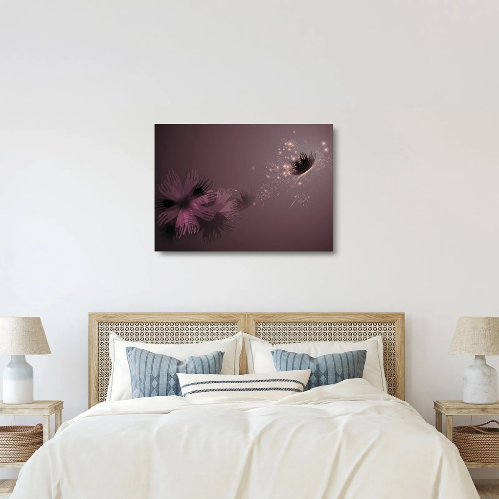 Tablou pe sticlă - Floare și fluture (70x50 cm)