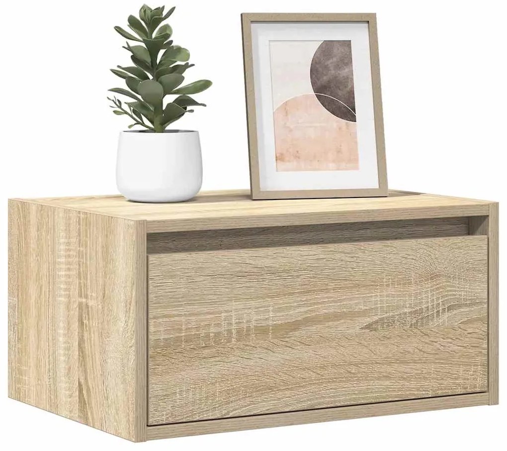 vidaXL Noptieră montată pe perete cu lumini LED, stejar sonoma