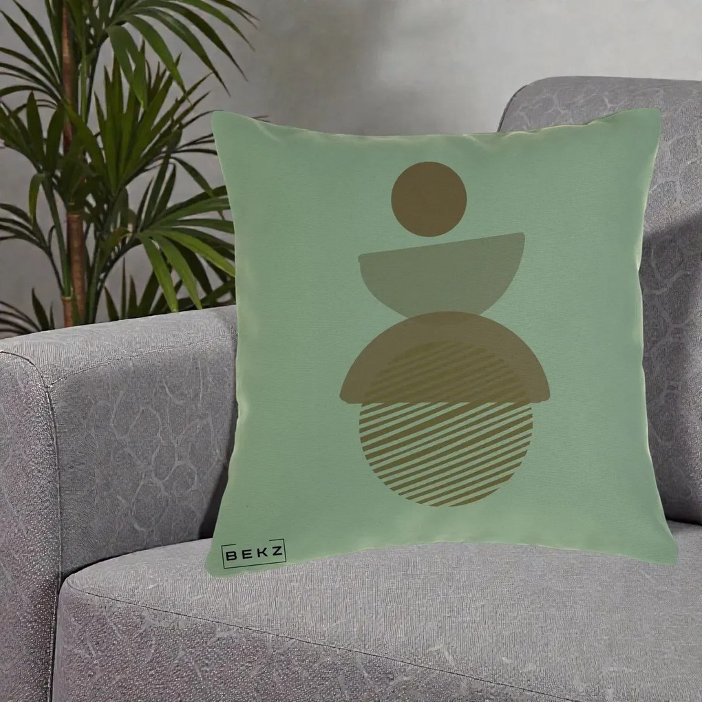 Perna Decorativa Geometric Boho Forme Terracotta, 40x40 cm, Verde, Husa Detasabila, Perna Inclusa, BEKZ®
