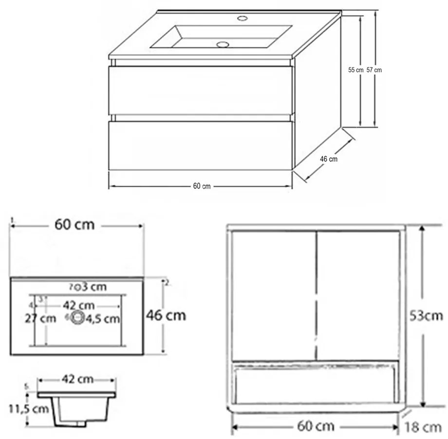 Mobilier complet de baie Porto 60 în culoarea stejarului Sonoma