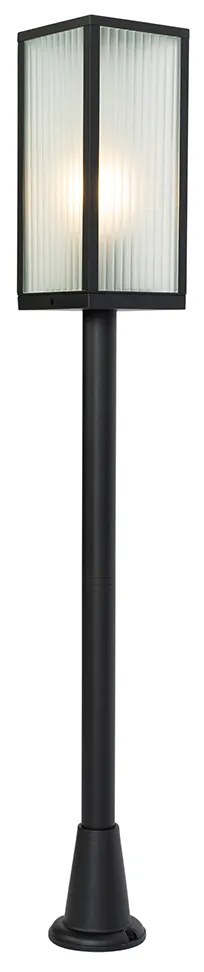 Lampă de podea de exterior neagră cu sticlă canelată 100 cm IP44 - Charlois Ribbed