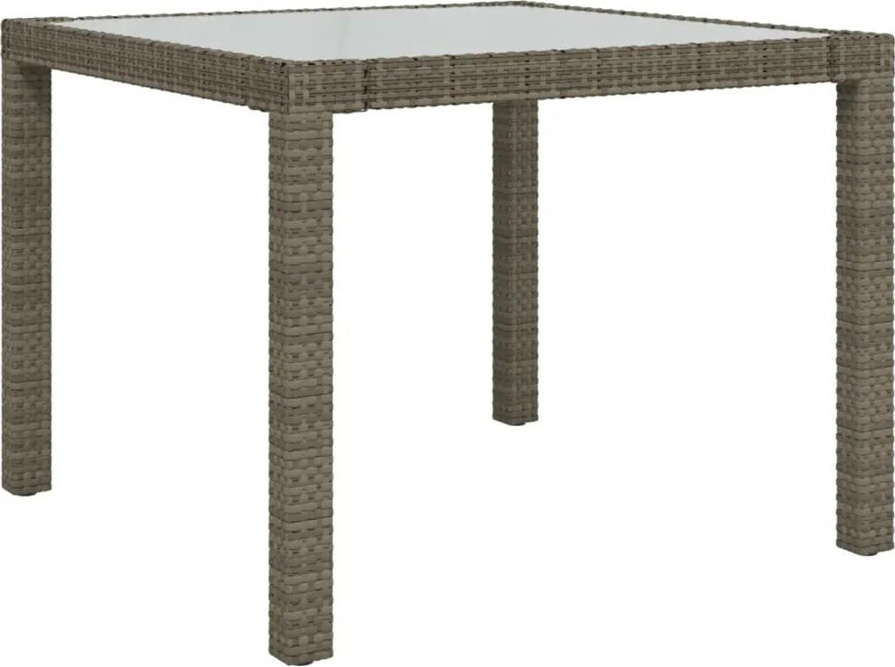 vidaXL Masă grădină, gri, 90x90x75 cm, sticlă securizată și poliratan