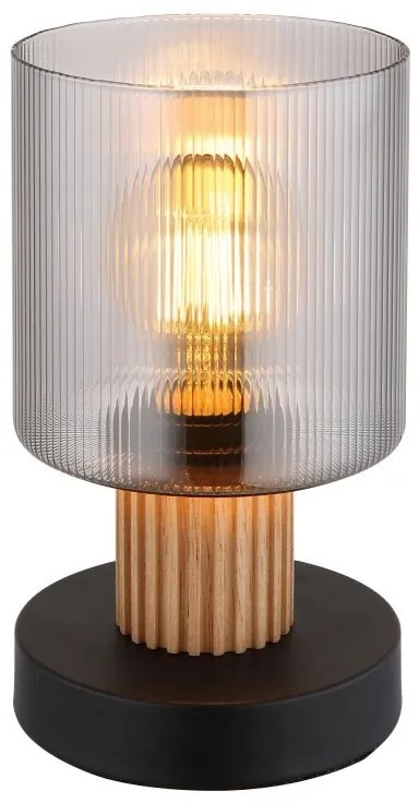 Lampa de masa lemn maro sticla fumurie ALEIDIS