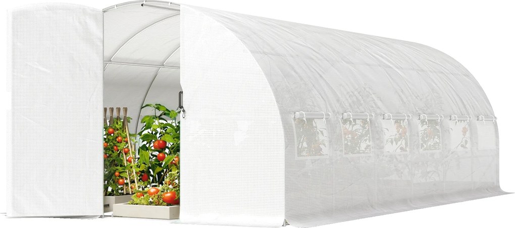 Outsunny Seră tunel 6x3x2 m cu ușă cu balamale, 12 ferestre cu plasă și structură din oțel galvanizat, alb | Aosom Romania