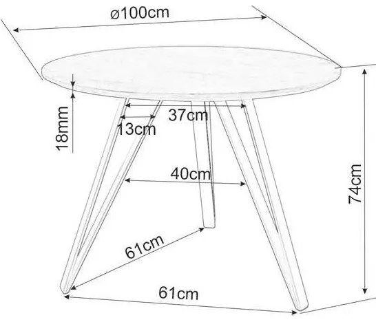 Masă de bucătărie Tetis, 100 cm diametru, nuc / negru