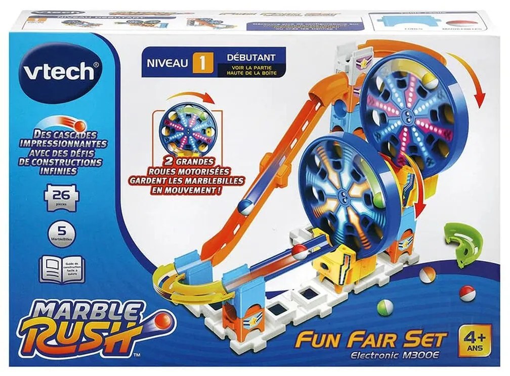Set de bile vtech marble rush - expansion kit electronic - fun fair set circuit 26 piese pistă cu rampe + 4 ani