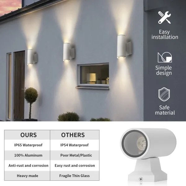 Aigostar - Aplică de perete pentru exterior 2xGU10/230V IP65 albă, rotundă