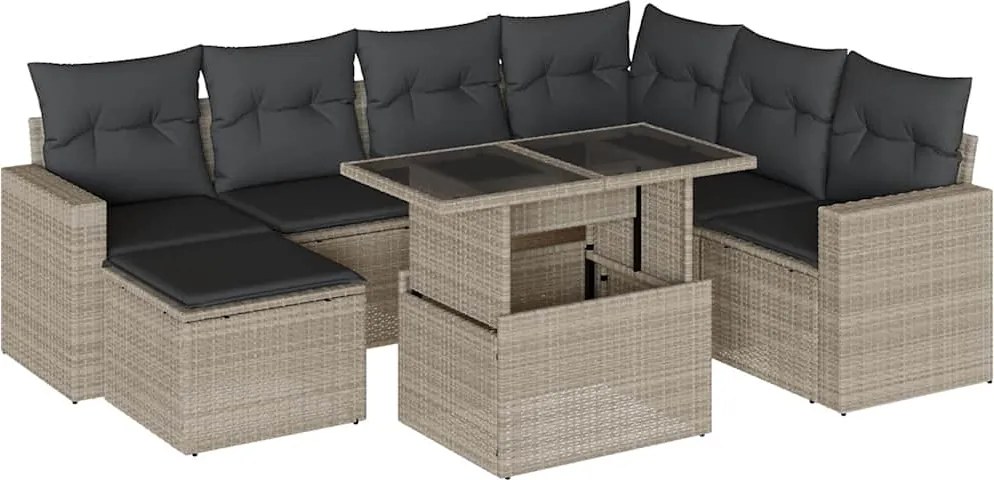 vidaXL Set mobilier de grădină cu perne, 8 piese gri deschis poliratan