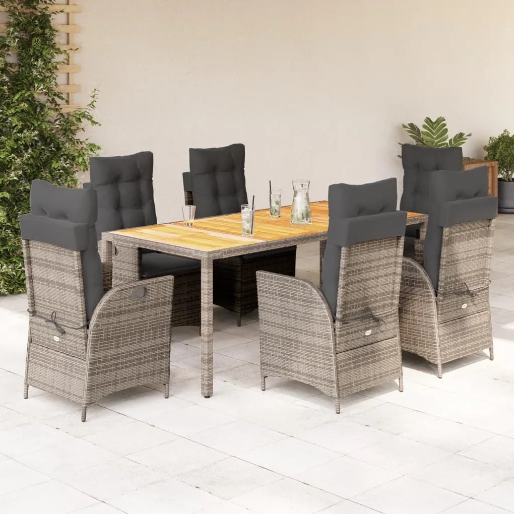 3213109 vidaXL Set mobilier de grădină cu perne, 7 piese, gri, poliratan