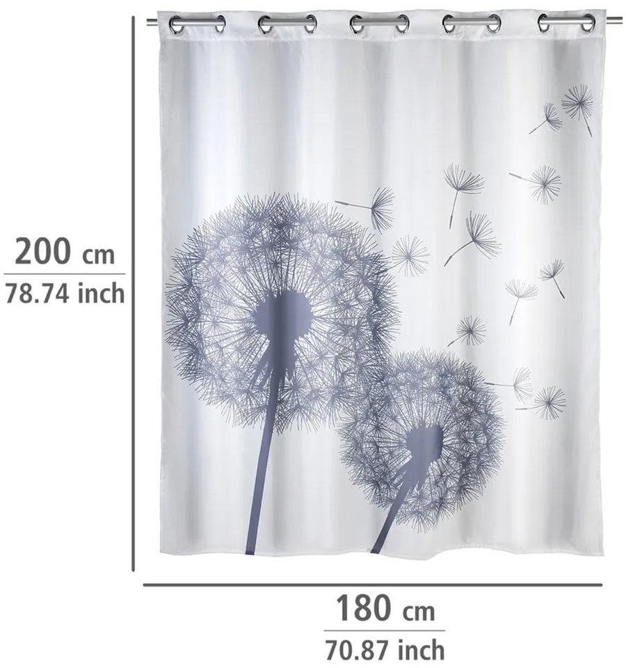 Perdea duș anti mucegai Wenko Dandelions, 180 x 200 cm, alb