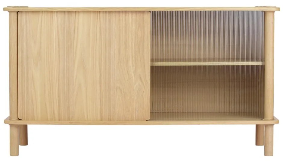 Vitrină în culoare naturală din lemn de stejar cu ușă glisantă 135x73,5x48 cm Italic – UMAGE