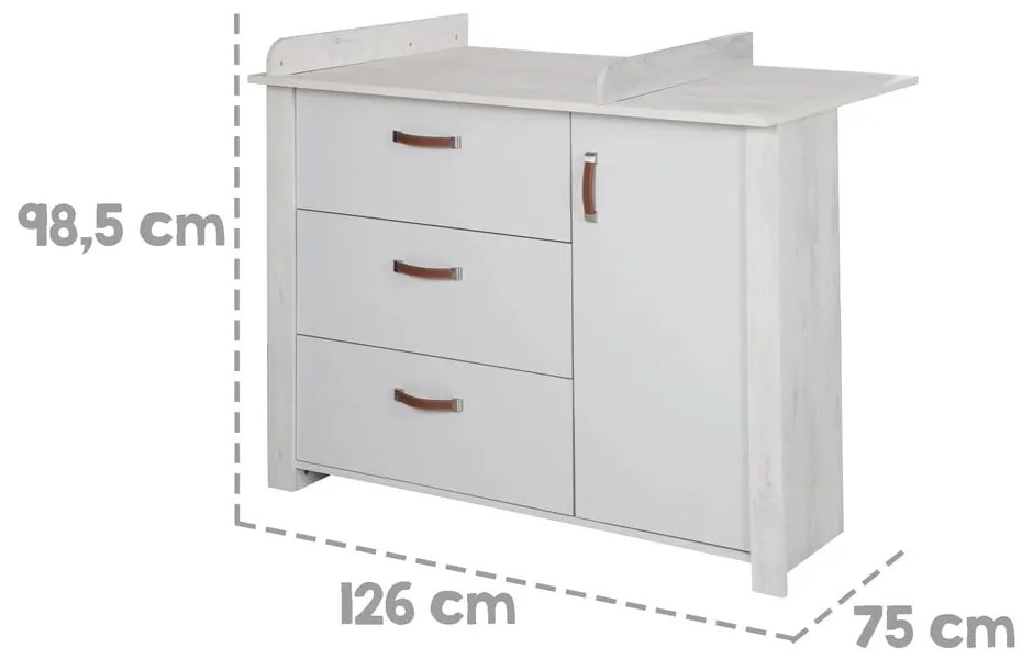 Comodă de copii albă joasă cu masă de schimbat 126x99 cm Mila – Roba