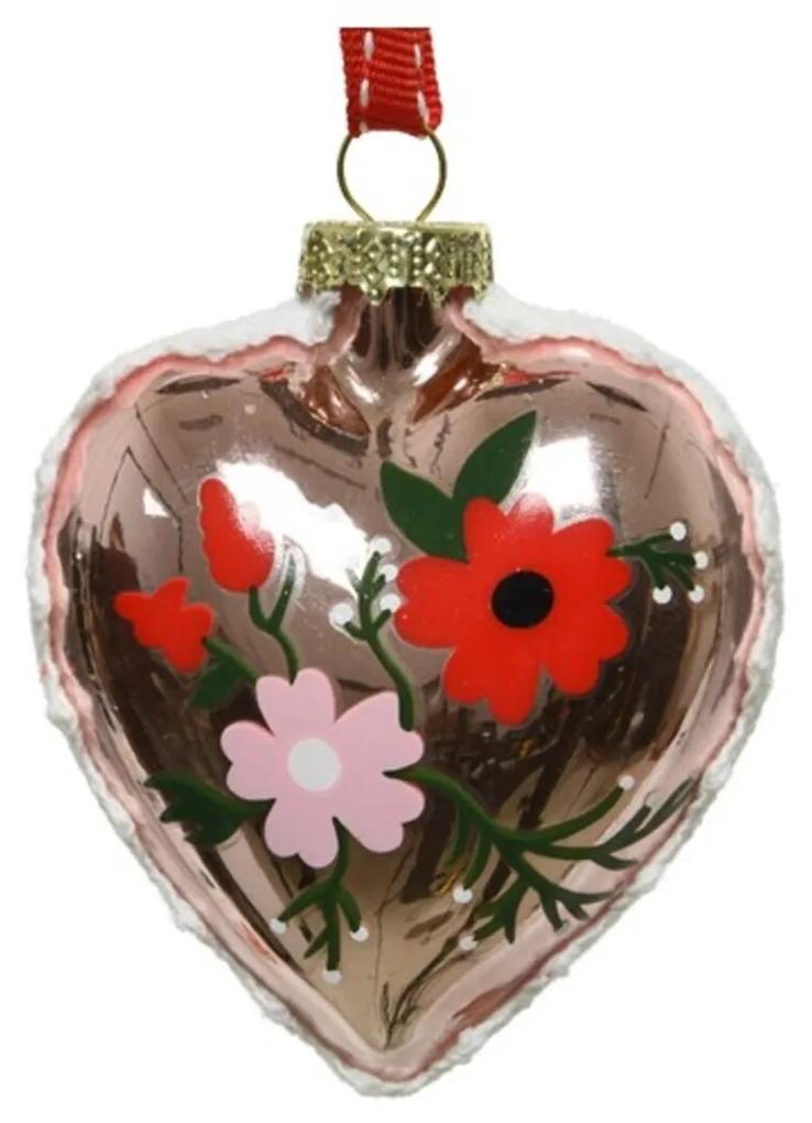 Set 2 globuri Heart glass flower, Decoris, Ø8 cm, sticla, multicolor